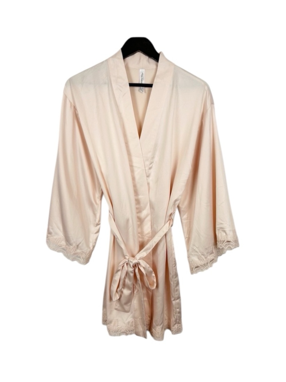Flora Nikrooz Satiny Lace-Trim Robe Cream Blush Size X-Small